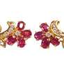 18k Yellow Gold Flower Earrings with VS Diamonds and Oval Rubies - Joseph Diamonds