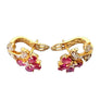 18k Yellow Gold Flower Earrings with VS Diamonds and Oval Rubies - Joseph Diamonds