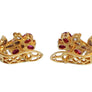 18k Yellow Gold Flower Earrings with VS Diamonds and Oval Rubies - Joseph Diamonds