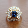 Estate Sapphire and Diamond 18k Yellow Gold Ring Colorless VS Diamonds