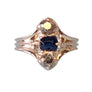 Antique 14k 3 stone Ring Mine Cut Blue Sapphire with Old Euro Diamonds