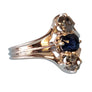 Antique 14k 3 stone Ring Mine Cut Blue Sapphire with Old Euro Diamonds