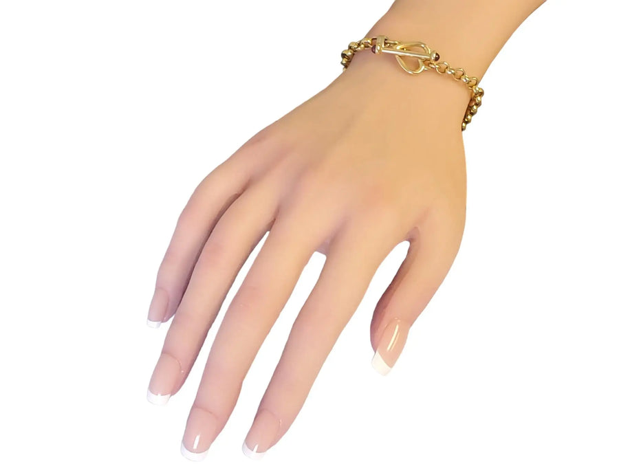 Estate 14k Toggle Bracelet Yellow Gold Link Chain with Heart Lock - Joseph Diamonds