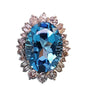 Estate 14k Topaz 3tcw Diamond Cocktail Ring Big Blue Oval