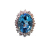 Estate 14k Topaz 3tcw Diamond Cocktail Ring Big Blue Oval