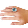 Estate 14k Topaz 3tcw Diamond Cocktail Ring Big Blue Oval