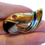 Estate 18k Yellow Gold Diamond Brooch Pin Bird Enamel Rubies - Joseph Diamonds