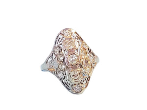 Estate Art Deco Shield Ring Old Euro Diamonds 14k White Gold 1tcw - Joseph Diamonds
