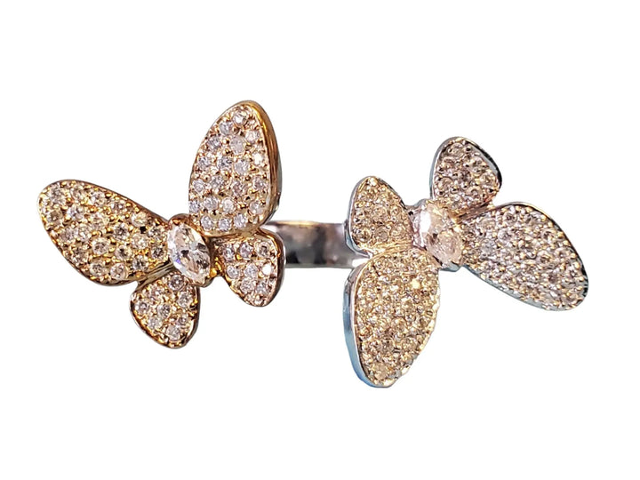 Estate Designer 18k Butterfly Diamonds Ring .74tcw VS Diamonds White & Rose Gold - Joseph Diamonds