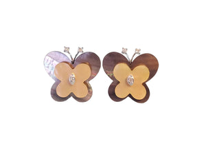 Estate Fine 14k White Gold Butterfly Earrings MOP and Diamonds - Joseph Diamonds