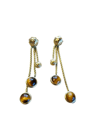 Estate Rare David Yurman Earrings 18k Yellow Gold Tiger's Eye Drop Earrings - Joseph Diamonds