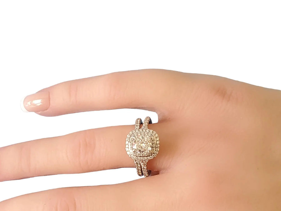 Estate Tiffany Soleste 1.58tcw Cushion Ring in Platinum with Wedding Band .17tcw (Installment 2 of 2) - Joseph Diamonds