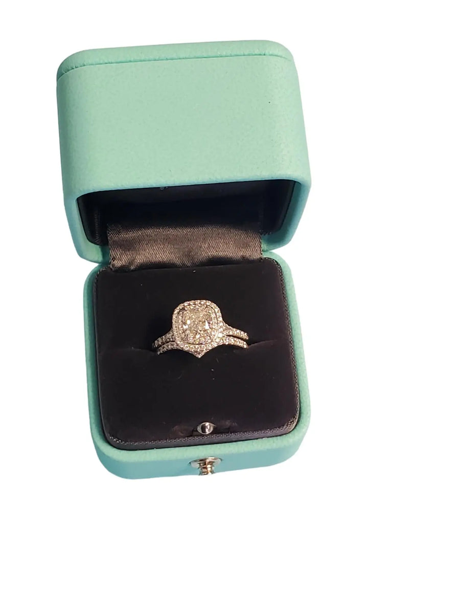 Estate Tiffany Soleste 1.58tcw Cushion Ring in Platinum with Wedding Band .17tcw (Installment 2 of 2) - Joseph Diamonds