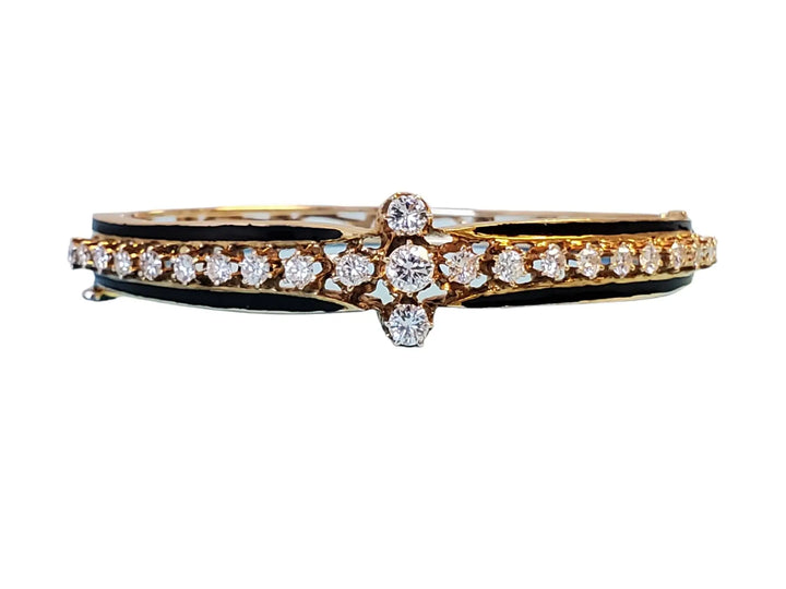 Estate Vintage Bracelet 14k Yellow Gold and Diamonds Black Enamel Mid Century - Joseph Diamonds