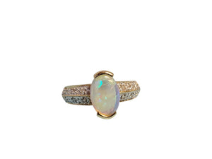 Opal 14k yellow gold diamond ring designer white opal diamond band - Joseph Diamonds