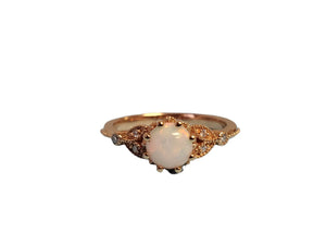 Opal Ring 18k Rose gold diamond ring designer round white opal center diamond ba - Joseph Diamonds