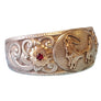 Vintage Gist Signed Sterling Cuff Bracelet Cowboy Motif with gold accents