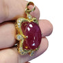 Vintage 18k Yellow Gold Huge Burma Red Ruby Cabochon and Diamond Pendant