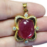 Vintage 18k Yellow Gold Huge Burma Red Ruby Cabochon and Diamond Pendant