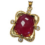 Vintage 18k Yellow Gold Huge Burma Red Ruby Cabochon and Diamond Pendant