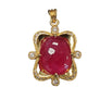 Vintage 18k Yellow Gold Huge Burma Red Ruby Cabochon and Diamond Pendant