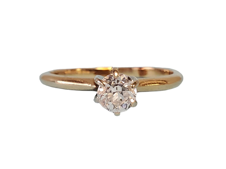 Vintage Old Euro Diamond Engagement Ring 14k Yellow Gold Solitaire