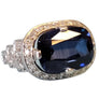 Signed Art Deco Platinum Diamond Ring Synthetic Blue Oval Sapphire Center Stone - Joseph Diamonds