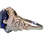Signed Art Deco Platinum Diamond Ring Synthetic Blue Oval Sapphire Center Stone - Joseph Diamonds