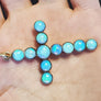 Vintage Cross Blue Opal 9tcw Pendant Antique 10k Yellow Gold Pendant - Joseph Diamonds