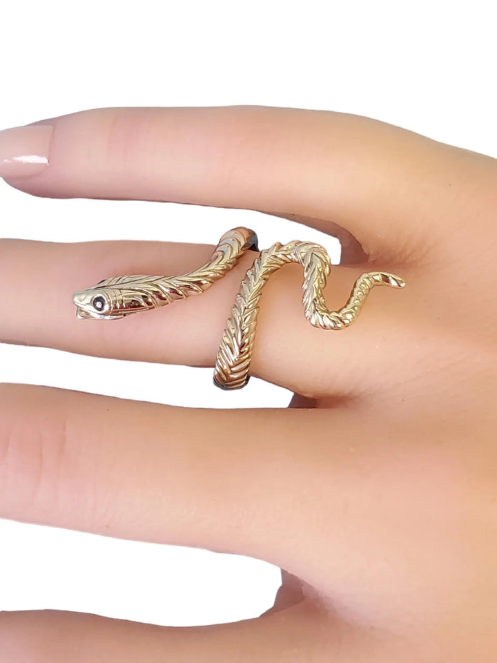 Vintage Snake Ring 14k White Gold Stunning Show Stopper - Joseph Diamonds