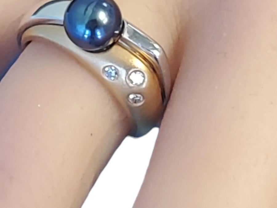 14k Signed HK Estate Ring Tahitian Pearl Rose and White Gold with VS Diamonds - Joseph Diamonds