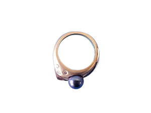 14k Signed HK Estate Ring Tahitian Pearl Rose and White Gold with VS Diamonds - Joseph Diamonds