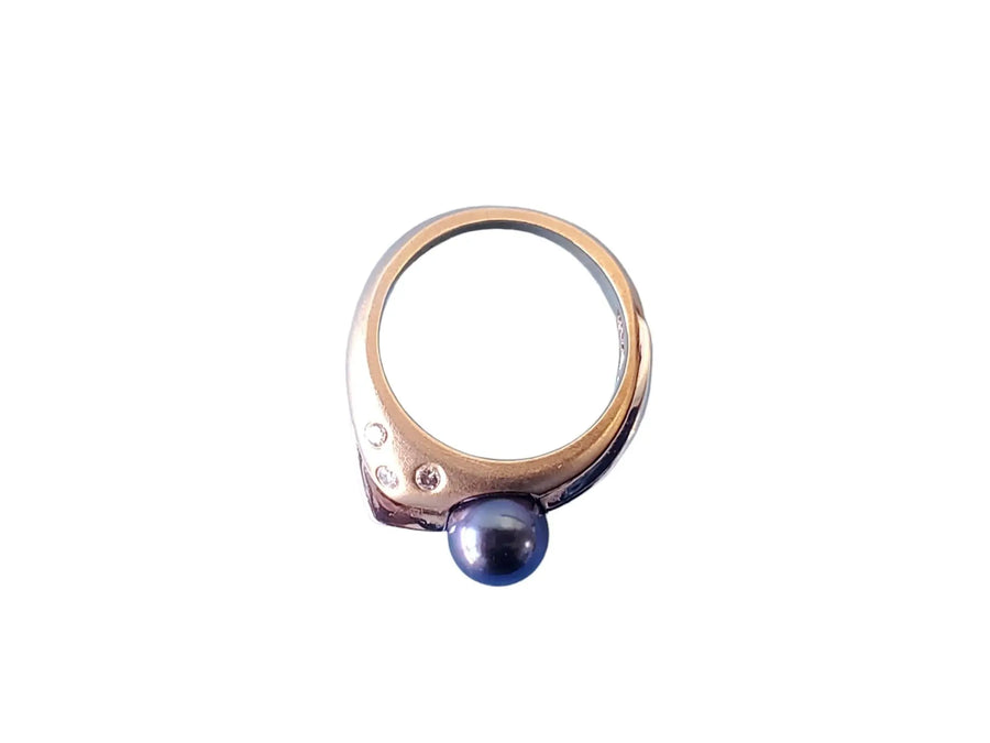 14k Signed HK Estate Ring Tahitian Pearl Rose and White Gold with VS Diamonds - Joseph Diamonds