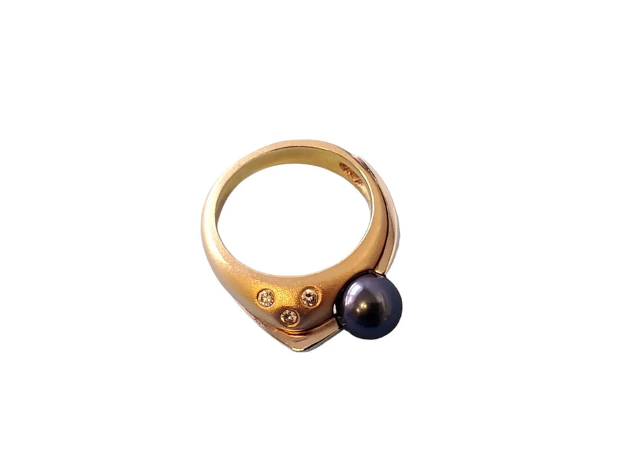 14k Signed HK Estate Ring Tahitian Pearl Rose and White Gold with VS Diamonds - Joseph Diamonds