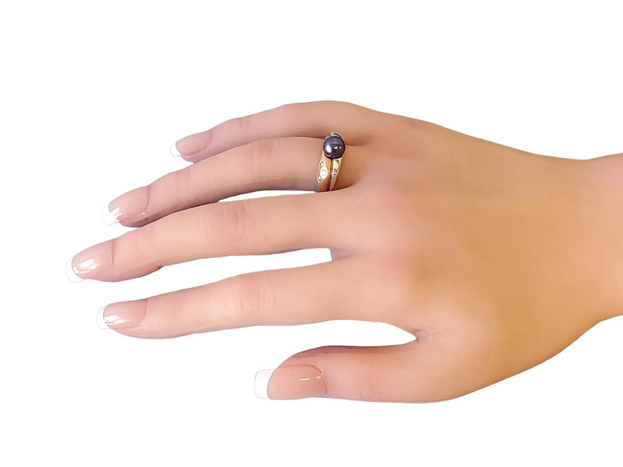 14k Signed HK Estate Ring Tahitian Pearl Rose and White Gold with VS Diamonds - Joseph Diamonds