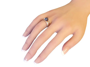 14k Signed HK Estate Ring Tahitian Pearl Rose and White Gold with VS Diamonds - Joseph Diamonds