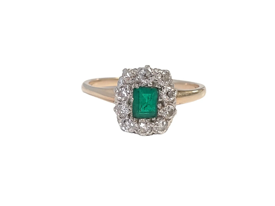 Antique Estate Colombian Emerald and old Euro Diamond Ring - Joseph Diamonds