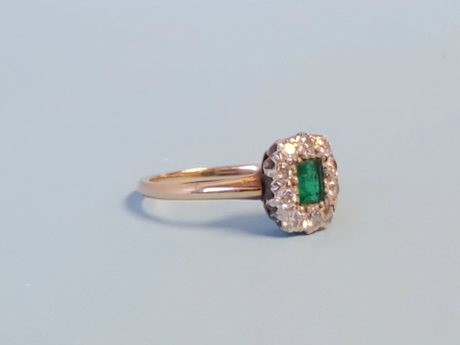 Antique Estate Colombian Emerald and old Euro Diamond Ring - Joseph Diamonds