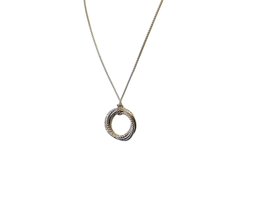 David Yurman Crossover Pendant Necklace Sterling Silver with Diamonds, 26mm - Joseph Diamonds
