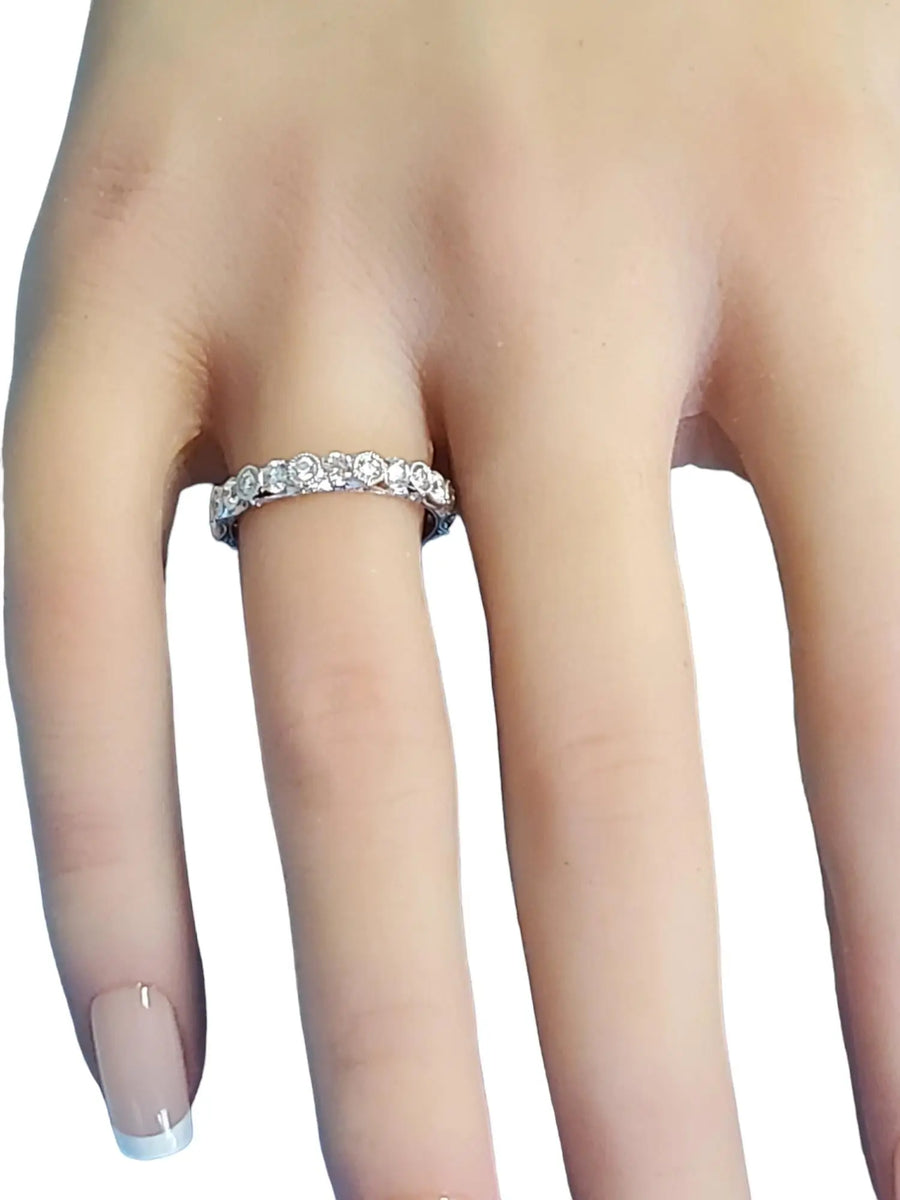 Diamond Eternity Band Art Deco Style 18 White Gold 1.45tcw White VS Diamonds - Joseph Diamonds