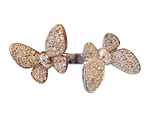 Estate Designer 18k Butterfly Diamonds Ring .74tcw VS Diamonds White & Rose Gold - Joseph Diamonds