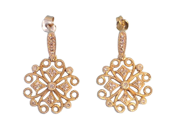 Estate Designer Earrings 18k Yellow Gold with White VS Diamonds - Joseph Diamonds