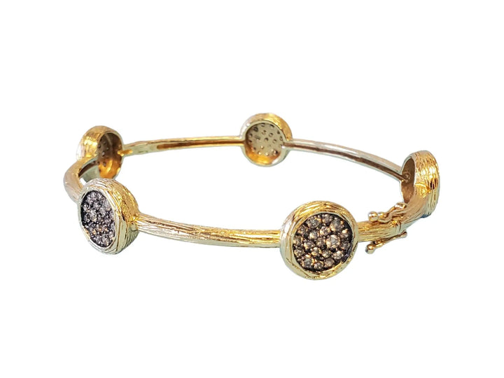 Estate Fine Bangle 14k Yellow Gold 1.59tcw Chocolate Diamonds Matte Scraped - Joseph Diamonds