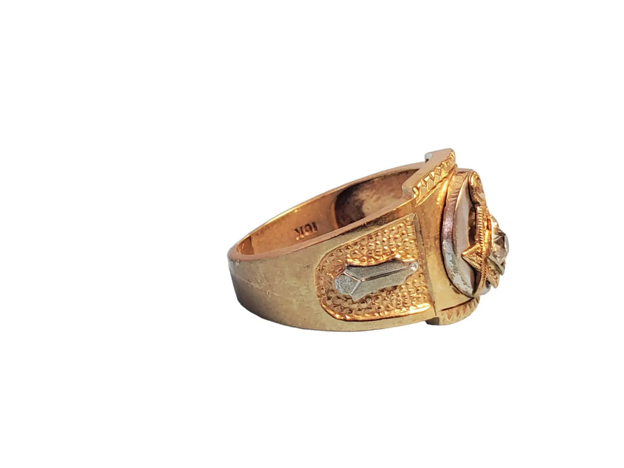 Estate Mason Ring 10k gold Masonic Ring .33ct Old Euro Diamond - Joseph Diamonds