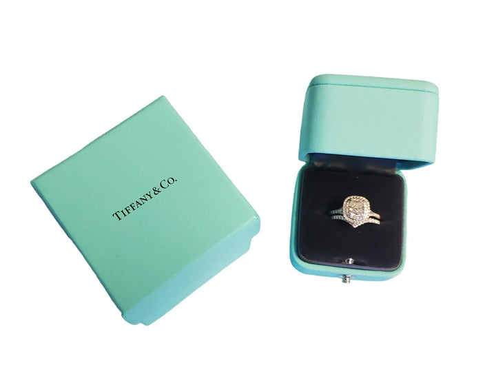 Estate Tiffany Soleste 1.58tcw Cushion Ring in Platinum with Wedding Band .17tcw (Installment 2 of 2) - Joseph Diamonds