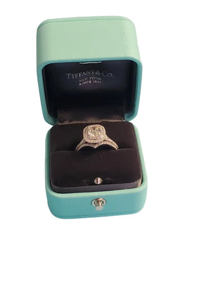 Estate Tiffany Soleste 1.58tcw Cushion Ring in Platinum with Wedding Band .17tcw (Installment 2 of 2) - Joseph Diamonds