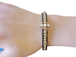 Estate Vintage Bracelet 14k Yellow Gold and Diamonds Black Enamel Mid Century - Joseph Diamonds