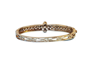 Estate Vintage Bracelet 14k Yellow Gold and Diamonds Black Enamel Mid Century - Joseph Diamonds