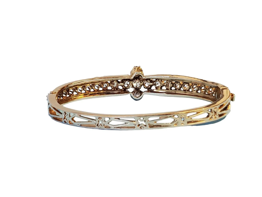 Estate Vintage Bracelet 14k Yellow Gold and Diamonds Black Enamel Mid Century - Joseph Diamonds