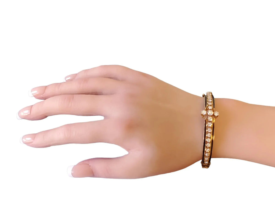 Estate Vintage Bracelet 14k Yellow Gold and Diamonds Black Enamel Mid Century - Joseph Diamonds